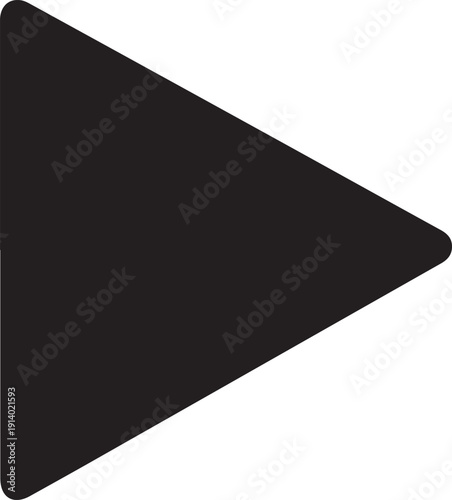 Black triangular arrowhead pointing right isolated on transparent background