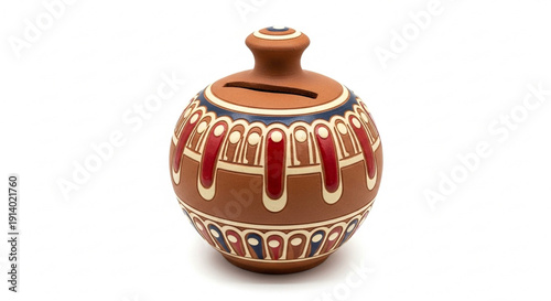Classic Terracotta Coin Bank in Clean Background View