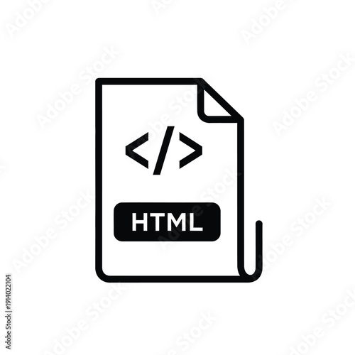 Vector illustration icon simple black icon of an html document file with code symbol
