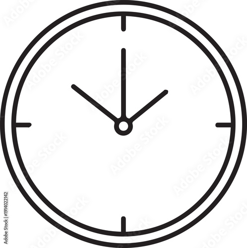 Simple black and white analog clock face with hour and minute hands isolated on transparent background