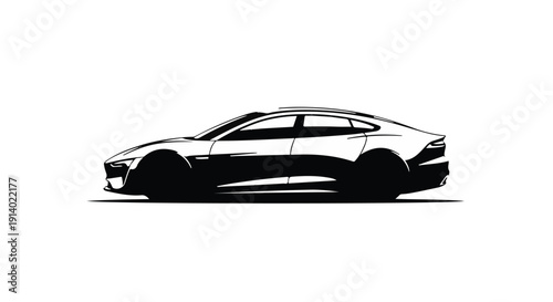 Modern luxury sports car vehicle in sleek silhouette against clean white background for automotive design concept