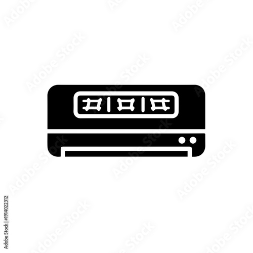 Black and white icon of a network server with multiple slots and a power button