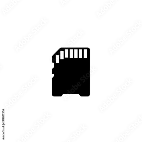Black and white icon of a memory card with sd logo and storage capacity markings