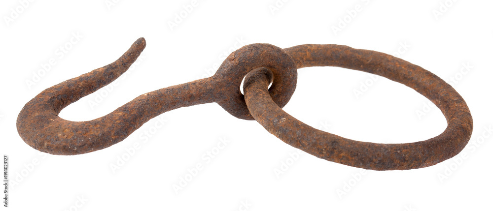 Obraz premium Metal rusty old hook isolated on white background.