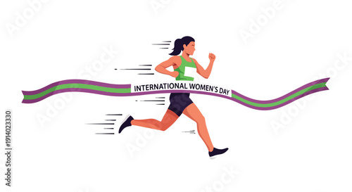 A woman running towards the finish line on International Women's Day.