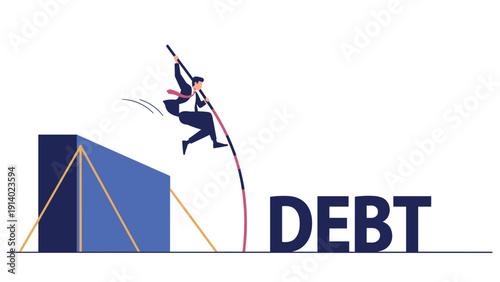 Man using a pole to vault over a high wall representing the challenge of overcoming financial debt and burdens.