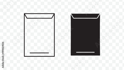 Vector illustration of white and black envelopes side by side isolated on Transparent Background