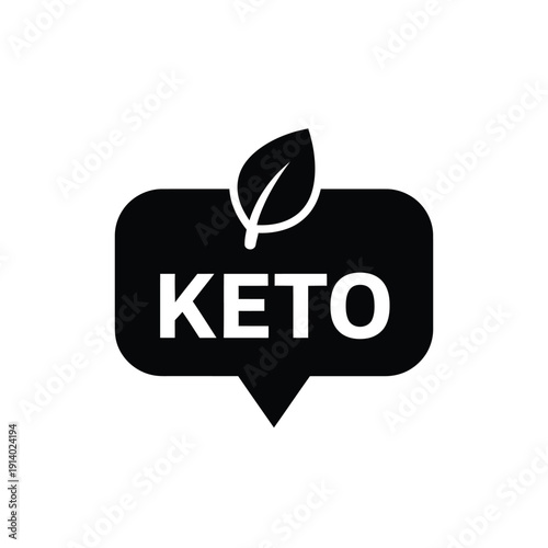 Vector illustration icon black keto diet speech bubble icon with leaf
