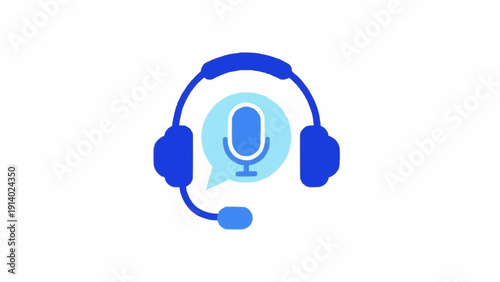 Blue Headset with Microphone Icon.