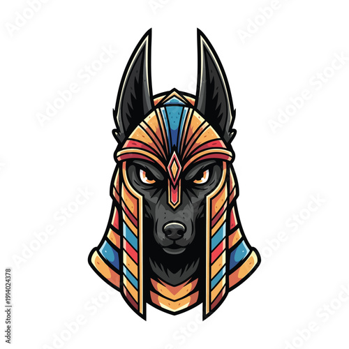 Anubis Head Mascot Logo Vector Illustration. Egyptian God Jackal Warrior Symbol for Esports and Gaming.