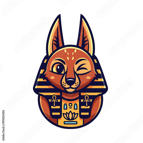 Playful Anubis Jackal Mascot Logo Winking - Cute Egyptian God Character Vector Sticker Design
