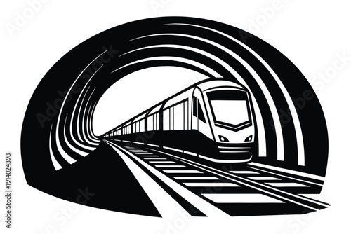 Futuristic Metro Train Silhouette in Motion 