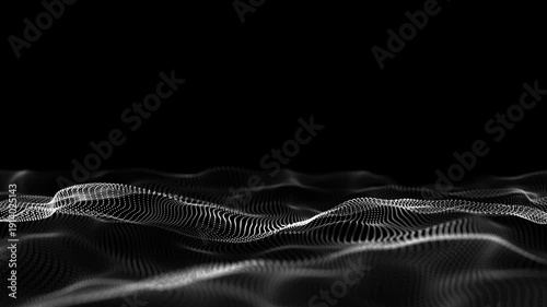 Digital technology black wave. Dark cyberspace with motion dots. Futuristic digital background artificial intelligence. Big data analytics. 3d rendering.