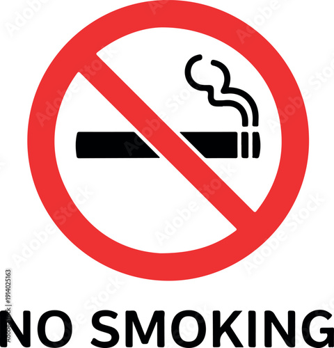 Red prohibition sign indicating no smoking allowed in a public area with a clear graphic symbol and bold text