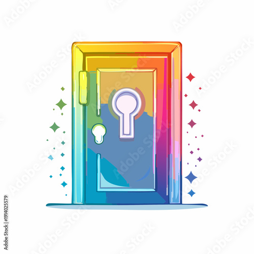 Vibrant Rainbow-Colored Door with Keyhole Symbolizing Access, Opportunity, and Colorful Possibilities