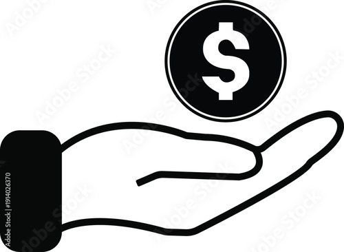 Hand Receiving Dollar Coin Money Donation Vector Icon