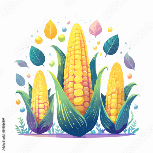 Golden Corn Harvest A Vibrant Illustration of Ripe Corn with Autumn Leaves