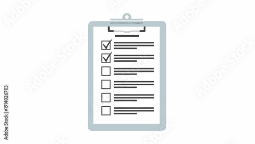 Checklist on clipboard with some items checked off in black ink.