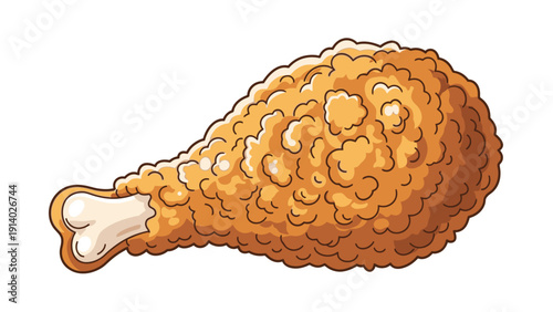 Illustration of a single crispy fried chicken drumstick with golden breading.