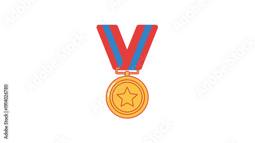 Illustration of a gold medal with a red and blue ribbon symbolizing achievement and victory.