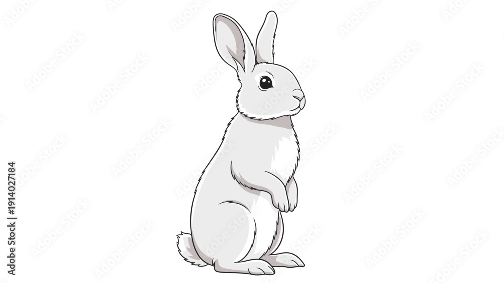 Obraz premium Illustration of a white rabbit sitting upright with detailed fur and attentive expression.