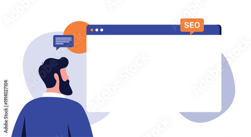 SEO professional analyzes a blank website template for search engine optimization opportunities to improve online visibility.