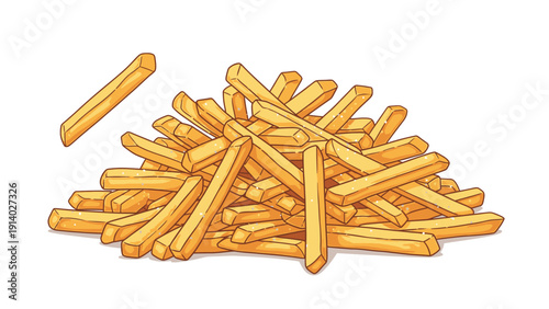 Pile of golden crispy French fries isolated on white background.