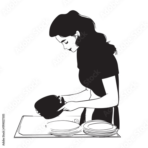 vector illustration of a woman washing dishes