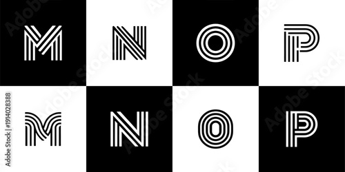 Icon Set Vector of 8 Multiline Letters M N O P