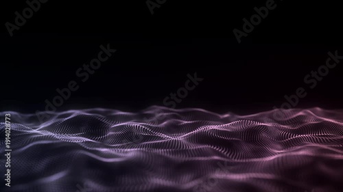 Digital technology wave. Dark cyberspace with colors motion dots and lines. Futuristic digital background. Big data analytics. 3d rendering.