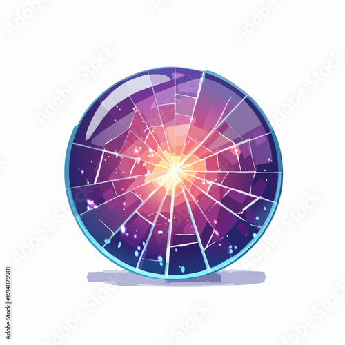 Abstract illustration of a shattered crystal sphere revealing a powerful cosmic energy core, symbolizing disruption and transformation