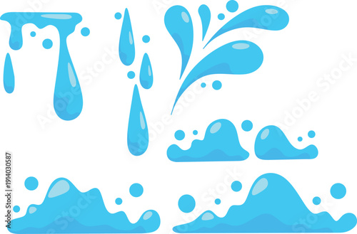 simple blue water splash set illustration	