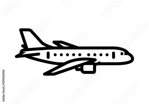 Commercial Jet Airplane Silhouette Flying Through Blue Sky During Daytime With Windows Detailed Outline Drawing Simple Vector Art