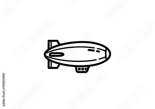 Line Art Illustration Of A Classic Blimp Airship Featuring A Sleek Oval Body With Fins And Gondola Against A Clean White Background
