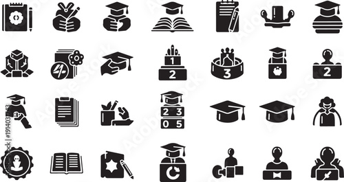Education icons set for learning and academic purposes online