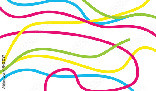 Vibrant overlapping colorful wavy lines on a white background, modern abstract energetic background design