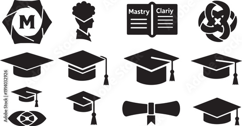 Graduation icons and symbols for education and learning materials