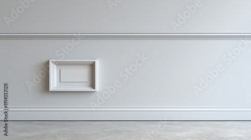 Minimalist Interior Design Featuring Empty White Frame on Smooth Wall in Modern Space for Elegant Decoration Ideas and Interior Inspiration