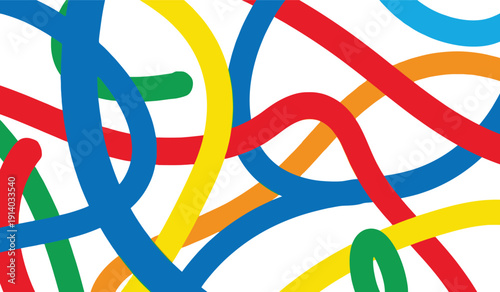 Intertwined vibrant colorful lines on white background, creating an energetic and abstract pattern for modern creative projects