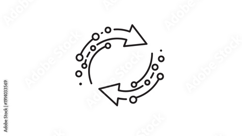 Hand drawn circular teamwork flowchart with arrows and dots illustrating collaboration process and business networking synergy