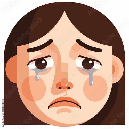 A young woman cries with tears streaming down her face, a sorrowful illustration of emotional distress and sadness.