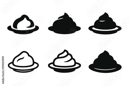 Mashed Potato Icons. Mashed potato mound. Icon set. Set Logo of mashed potato mound: potato mound on a plate. harmonious logo variations of the same emblematic