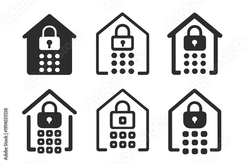 Home Security Icons. Home safety and security. Icon set. Set Logo of home safety and security: digital keypad. harmonious logo variations of the same