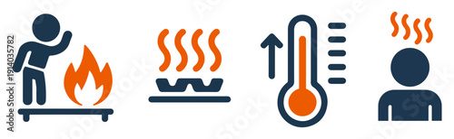 hot fire heat icon set vector