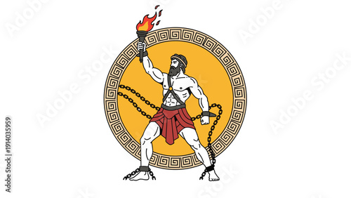 Classical illustration of Prometheus being chained while holding a flaming torch as a symbol of knowledge and divine defiance.