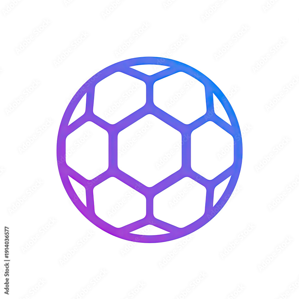Obraz premium Glowing geometric soccer ball outline in gradient hues of blue and purple, on a black background