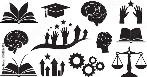Education and knowledge concept with various learning icons shown