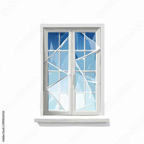 Broken window pane on white background illustration