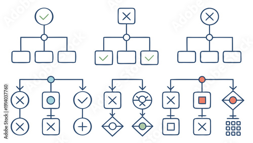 Complex flowchart diagram illustrating decision-making process with various symbols and icons