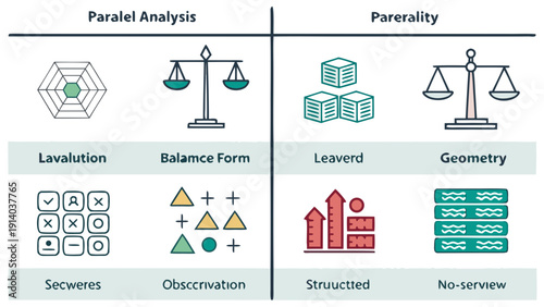 Infographic illustrating parallel analysis and parerality concepts with various iconography and symbols